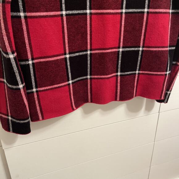 TAHARI Women Long Sleeve Mock Neck Sweater Size M Red/Black/White Plaid - Picture 4 of 7